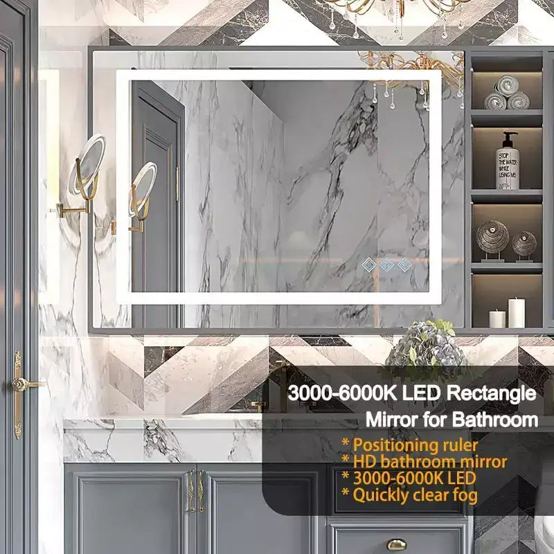 32 x 24 Inch Bathroom Mirror, Wall Mounted Vanity Mirror with Touch Dimming, Smart Memory, Anti-Fog and IP54 Waterproof