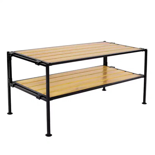 Seville Classics 2-Tier Stackable 6 Pair Black Aspen Resin Slat Shoe Rack Organizer