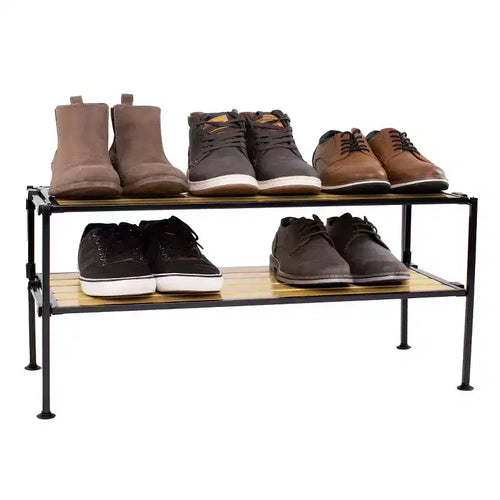 2-Tier Stackable 6 Pair Black Aspen Resin Slat Shoe Rack Organizer