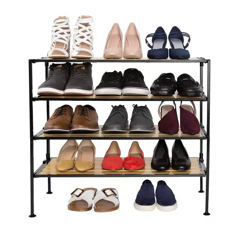 2-Tier Stackable 6 Pair Black Aspen Resin Slat Shoe Rack Organizer