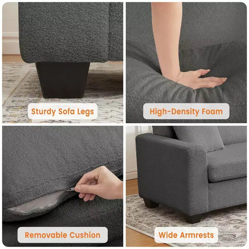 83 Inch Modern Sofa, 3 Seat Couch With Wide Armrests, Deep Seat Couch, Comfy Upholstered Sofa for Living Room, Bedroom, Office