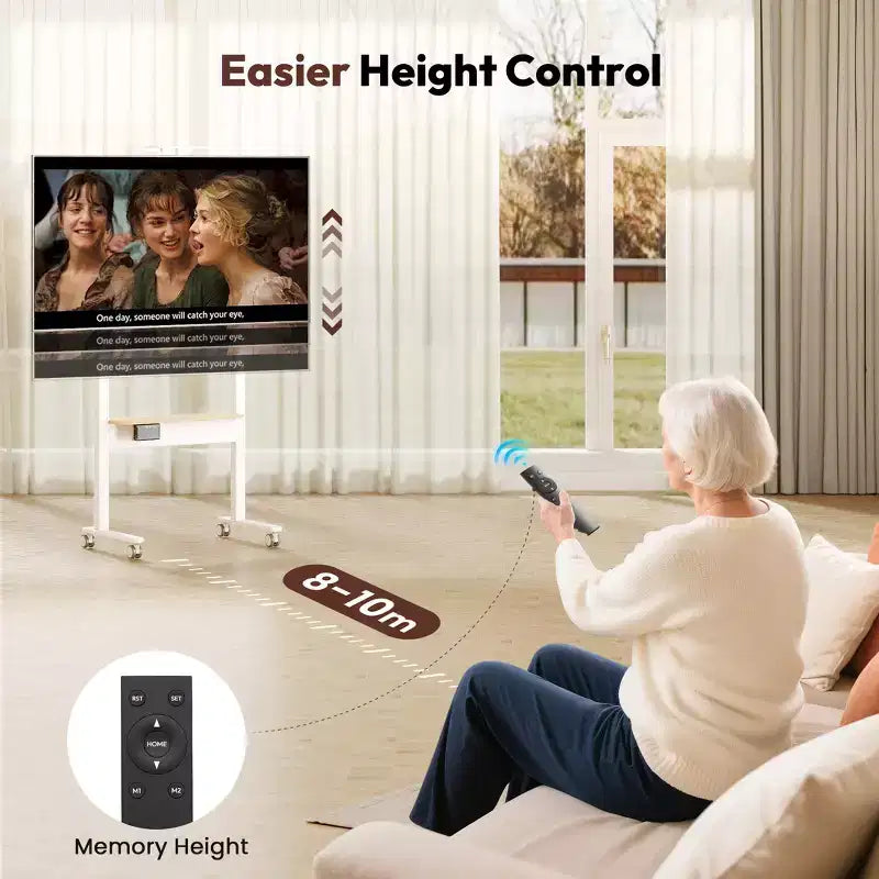 Portable Floor TV Stand on Wheels for 37-86 TVs up to 154lbs, Adjustable Height Rolling TV Cart with Remote & Touch Control
