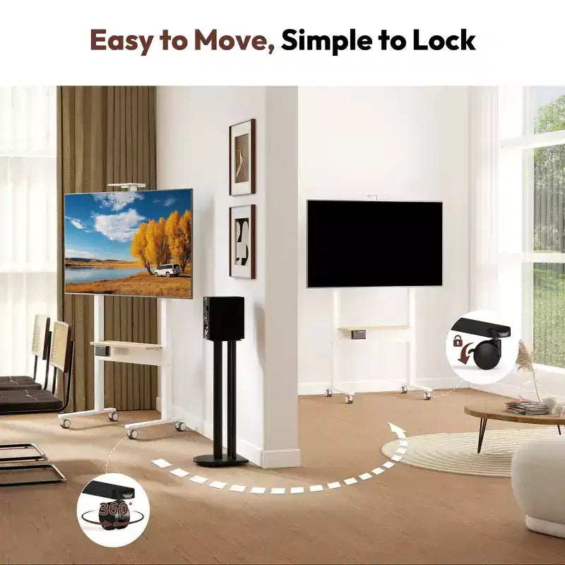 Portable Floor TV Stand on Wheels for 37-86 TVs up to 154lbs, Adjustable Height Rolling TV Cart with Remote & Touch Control