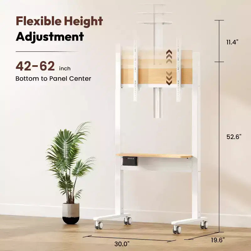 Portable Floor TV Stand on Wheels for 37-86 TVs up to 154lbs, Adjustable Height Rolling TV Cart with Remote & Touch Control