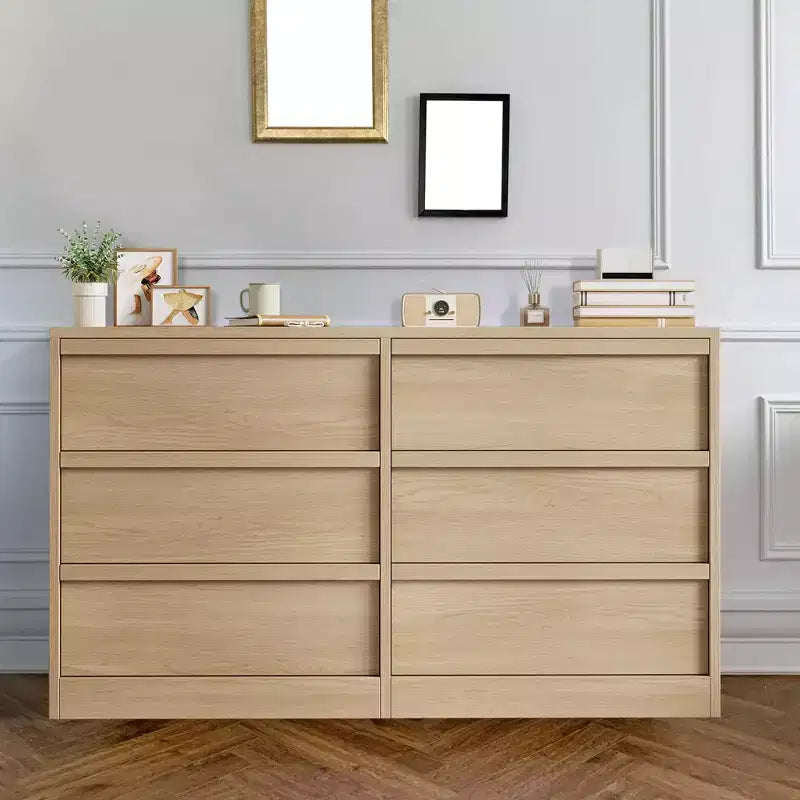 6 Drawer Dresser with Large Storage , Natural Oak 6 Chest of Drawers for Bedroom, Wooden Dresser Organizer for Living Room, Entryway