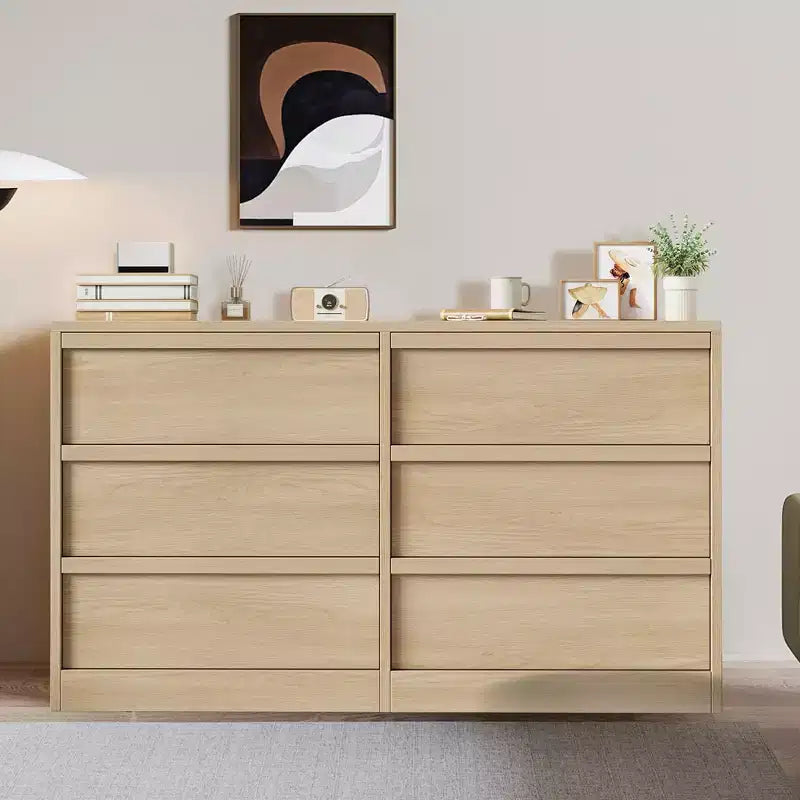 6 Drawer Dresser with Large Storage , Natural Oak 6 Chest of Drawers for Bedroom, Wooden Dresser Organizer for Living Room, Entryway