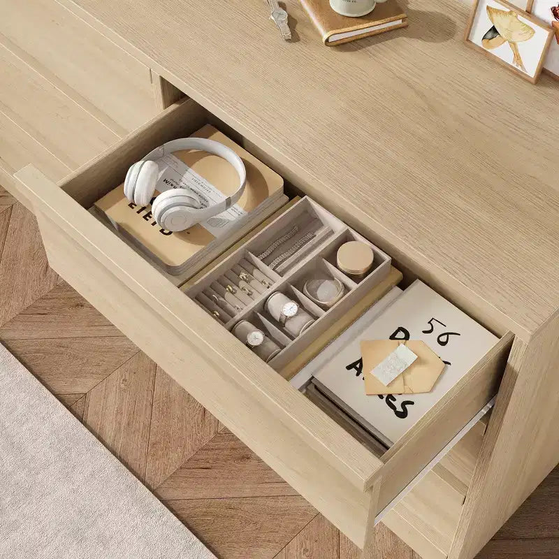 6 Drawer Dresser with Large Storage , Natural Oak 6 Chest of Drawers for Bedroom, Wooden Dresser Organizer for Living Room, Entryway