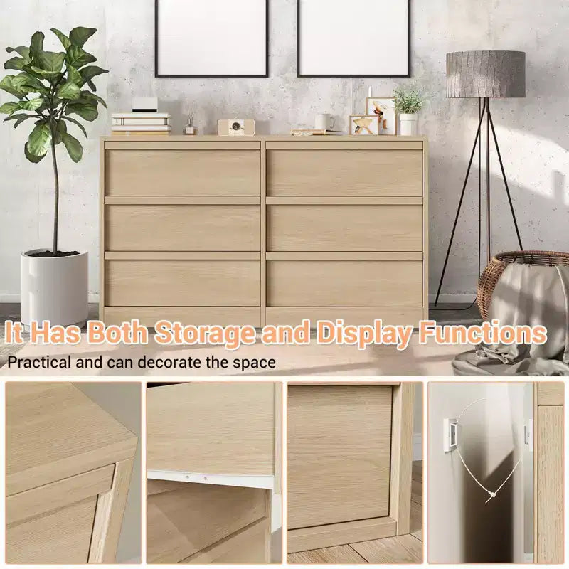 6 Drawer Dresser with Large Storage , Natural Oak 6 Chest of Drawers for Bedroom, Wooden Dresser Organizer for Living Room, Entryway