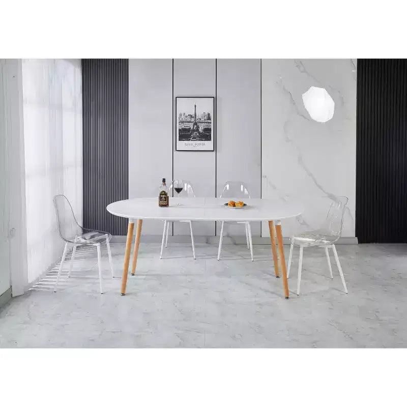 Modern Wood Extensible Oval Dining Table with Sturdy Metal Legs,Minimalist Kitchen Dinner Table for Dining Room,Family Meals