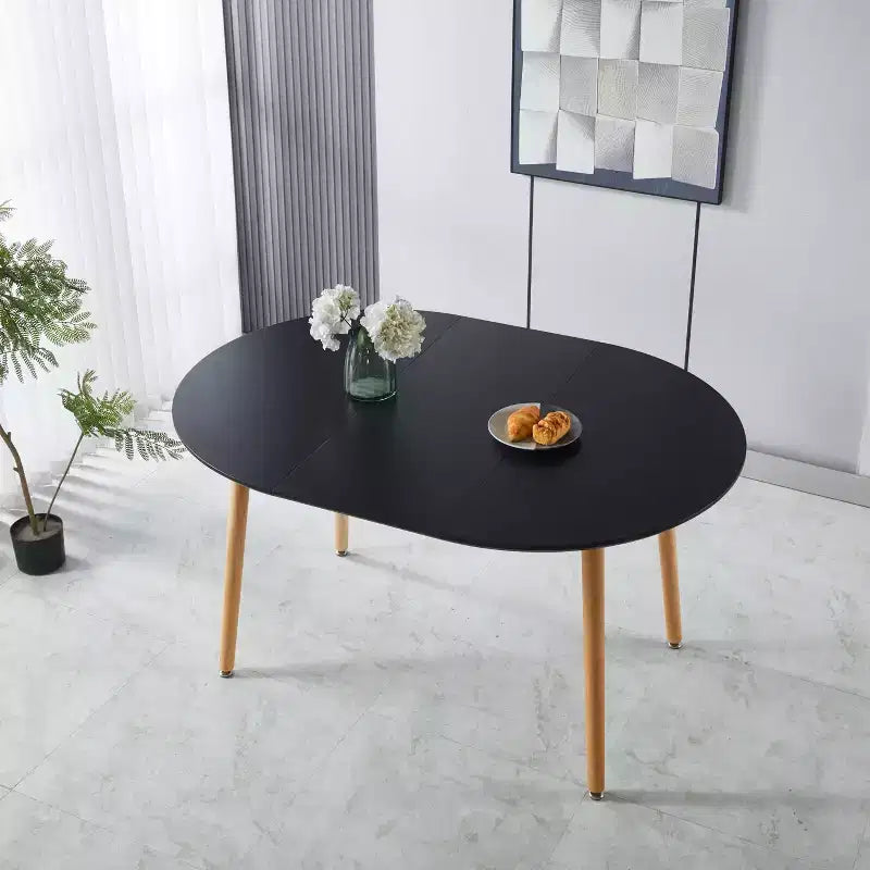 Modern Wood Extensible Oval Dining Table with Sturdy Metal Legs,Minimalist Kitchen Dinner Table for Dining Room,Family Meals
