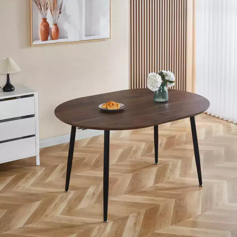 Modern Wood Extensible Oval Dining Table with Sturdy Metal Legs,Minimalist Kitchen Dinner Table for Dining Room,Family Meals