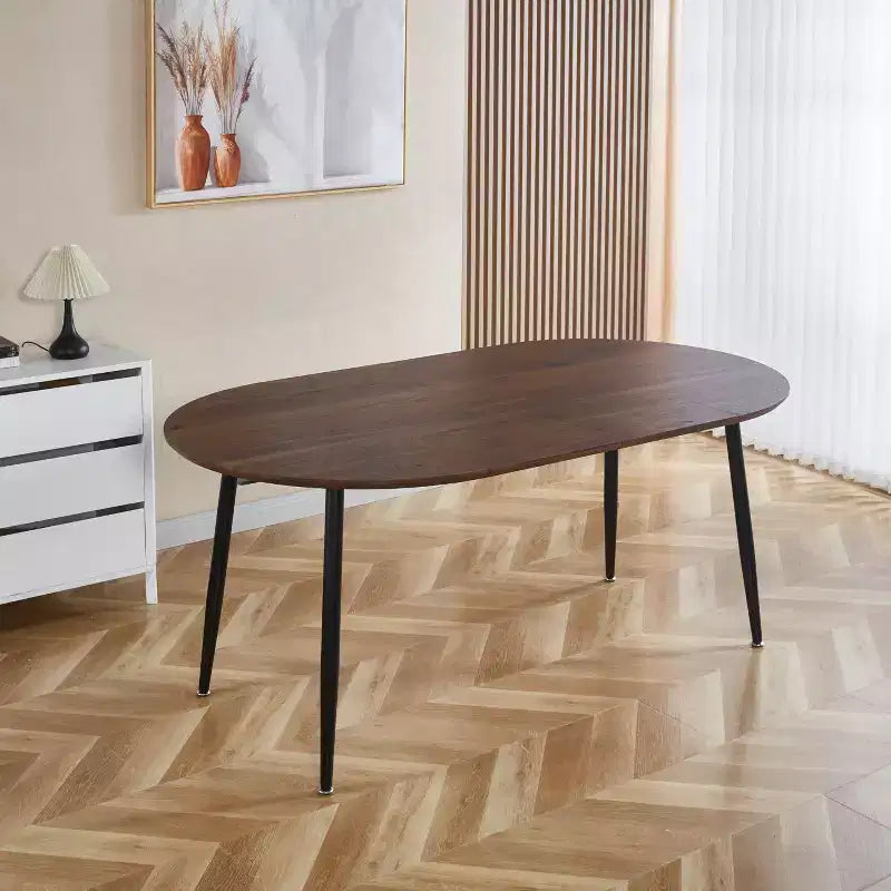 Modern Wood Extensible Oval Dining Table with Sturdy Metal Legs,Minimalist Kitchen Dinner Table for Dining Room,Family Meals