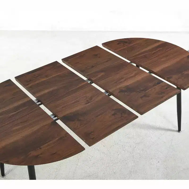 Modern Wood Extensible Oval Dining Table with Sturdy Metal Legs,Minimalist Kitchen Dinner Table for Dining Room,Family Meals