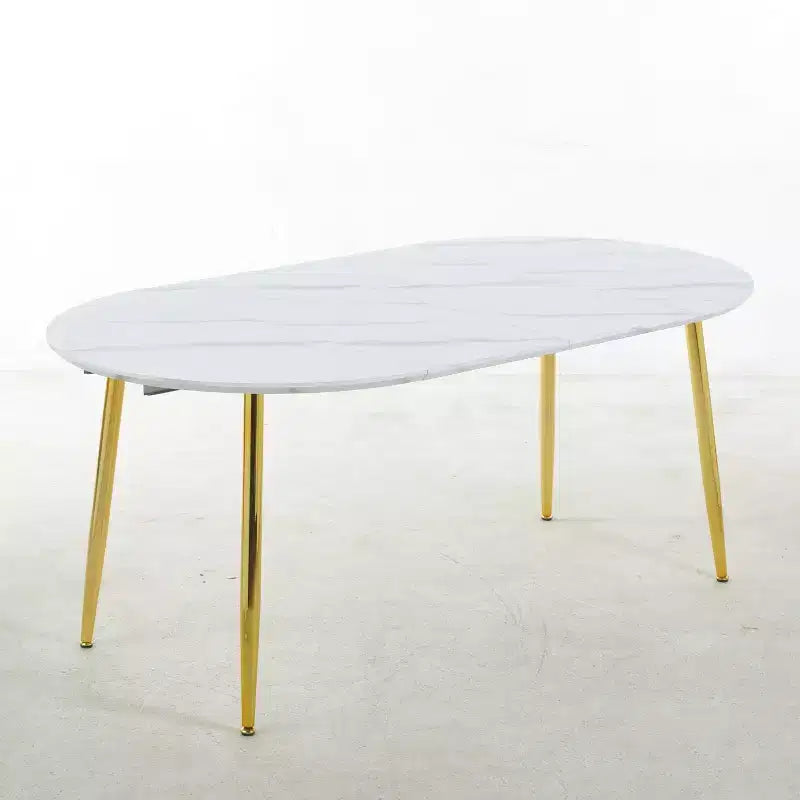Modern Wood Extensible Oval Dining Table with Sturdy Metal Legs,Minimalist Kitchen Dinner Table for Dining Room,Family Meals