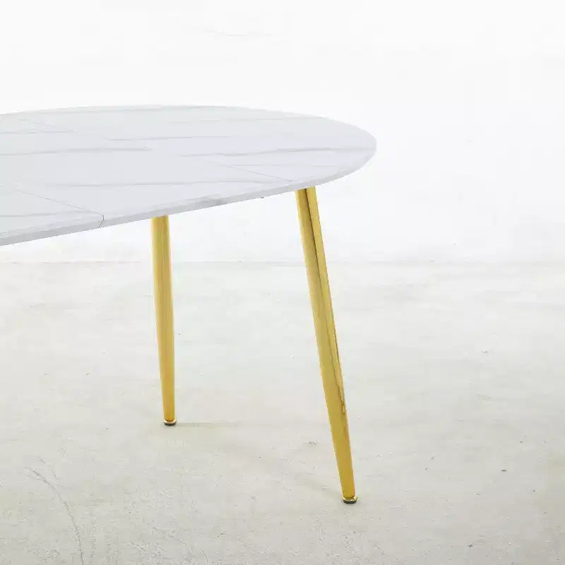 Modern Wood Extensible Oval Dining Table with Sturdy Metal Legs,Minimalist Kitchen Dinner Table for Dining Room,Family Meals