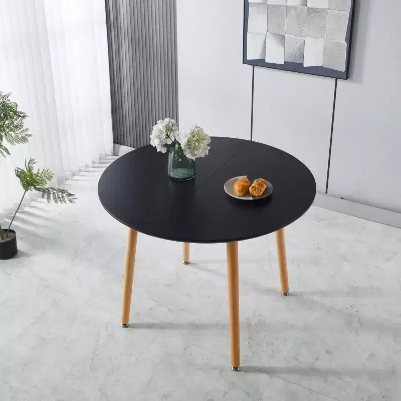 Modern Wood Extensible Oval Dining Table with Sturdy Metal Legs,Minimalist Kitchen Dinner Table for Dining Room,Family Meals