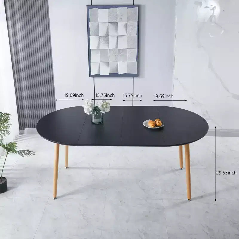 Modern Wood Extensible Oval Dining Table with Sturdy Metal Legs,Minimalist Kitchen Dinner Table for Dining Room,Family Meals