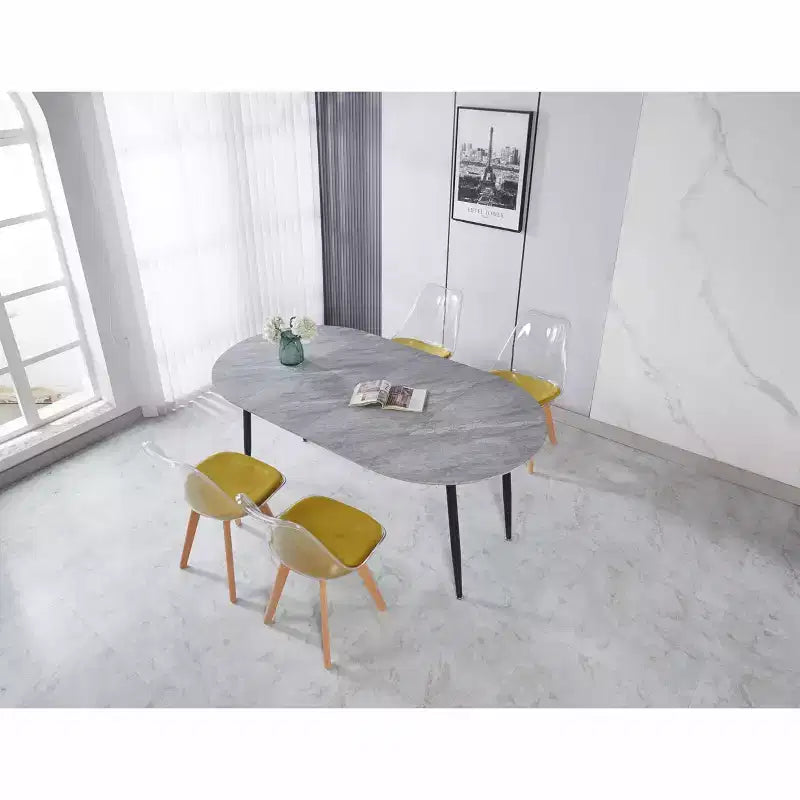 Modern Wood Extensible Oval Dining Table with Sturdy Metal Legs,Minimalist Kitchen Dinner Table for Dining Room,Family Meals