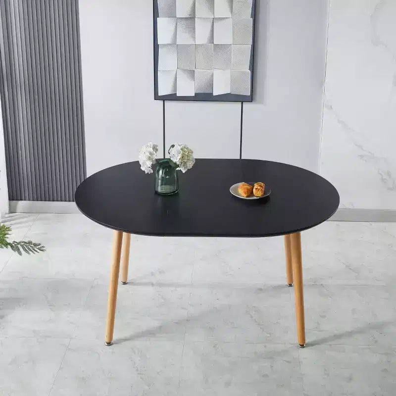 Okak Modern Wood Extensible Oval Dining Table with Sturdy Metal Legs,Minimalist Kitchen Dinner Table for Dining Room,Family Meals