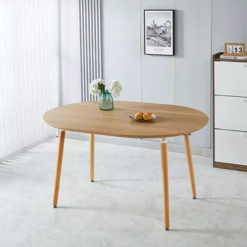 Modern Wood Extensible Oval Dining Table with Sturdy Metal Legs,Minimalist Kitchen Dinner Table for Dining Room,Family Meals