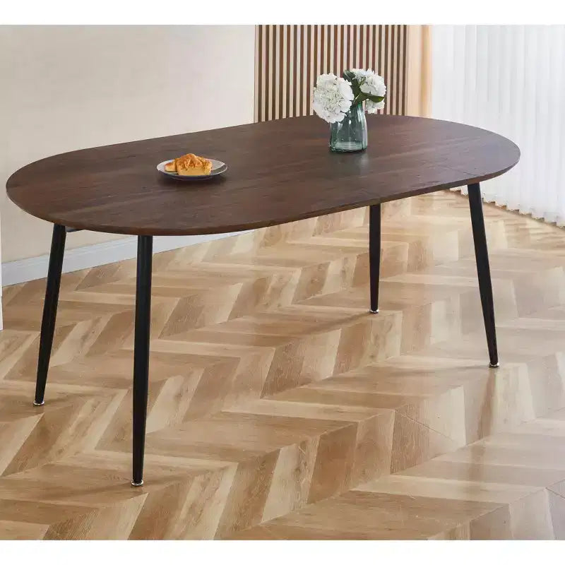 Modern Wood Extensible Oval Dining Table with Sturdy Metal Legs,Minimalist Kitchen Dinner Table for Dining Room,Family Meals