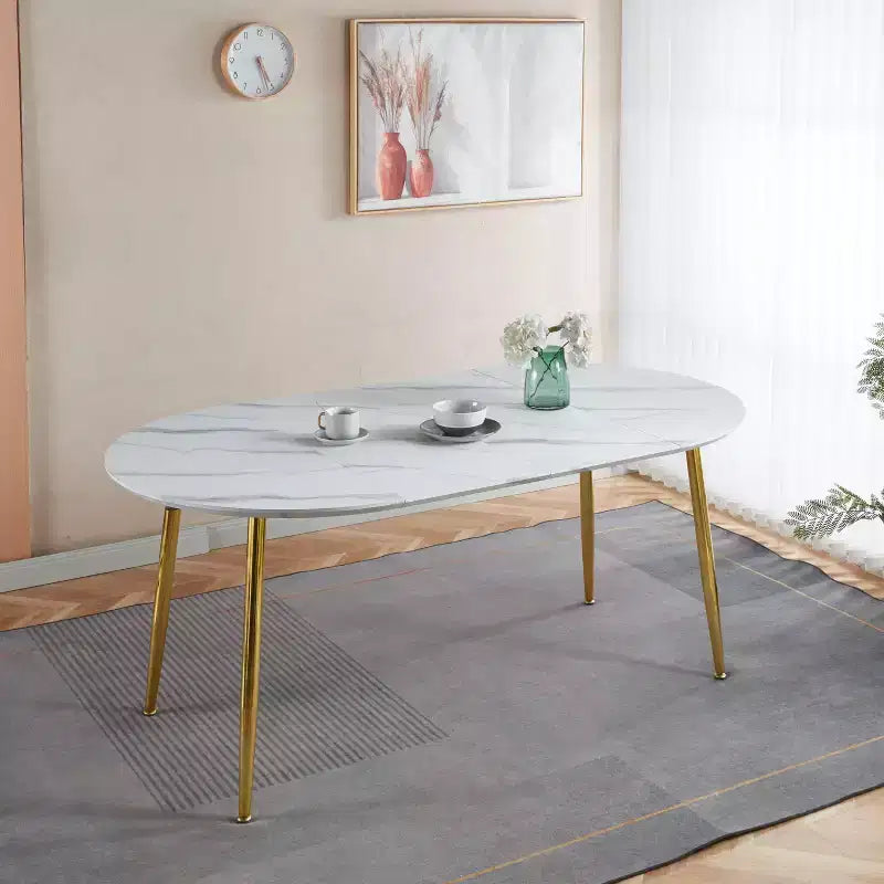 Modern Wood Extensible Oval Dining Table with Sturdy Metal Legs,Minimalist Kitchen Dinner Table for Dining Room,Family Meals