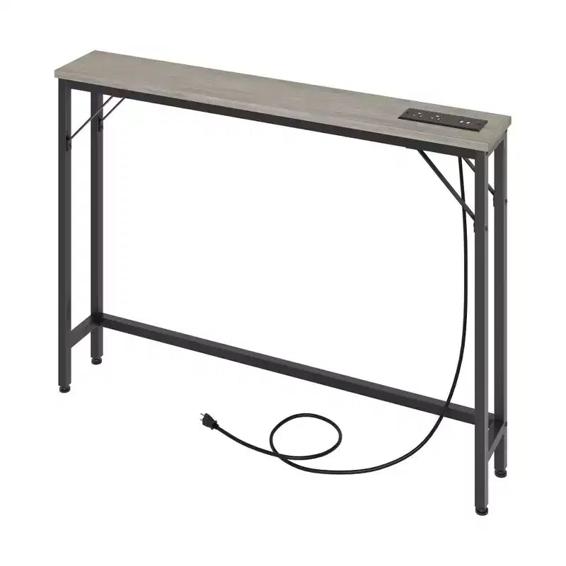 9.1 Narrow Console Table with Outlets, Behind Couch Table Sofa Table with Metal & MDF