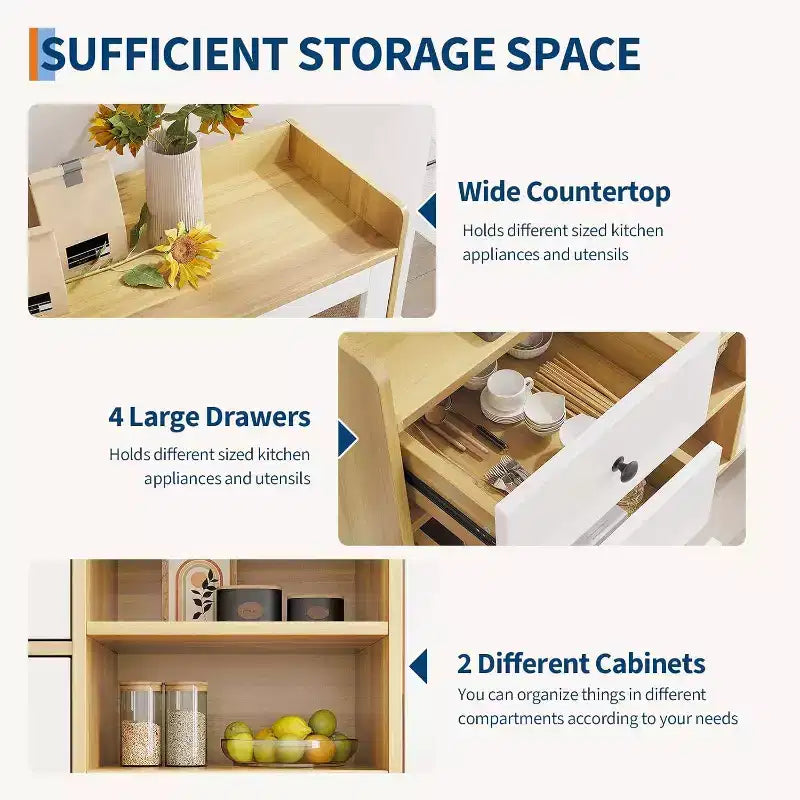 Farmhouse Buffet Cabinet - 2 Glass Door Storage Sideboard with Adjustable Shelves for Dining Room