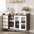 Farmhouse Buffet Cabinet - 2 Glass Door Storage Sideboard with Adjustable Shelves for Dining Room