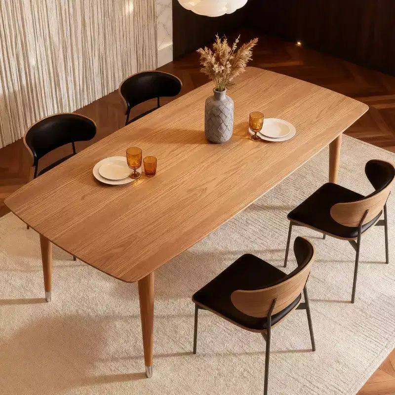 Gaoyangjiaju 62.9 Mid-Century Modern Wood Dining Table - Rectangular Kitchen Table with Rounded Corners and Metal-Tipped Tapered Legs - Seats 4 to 6