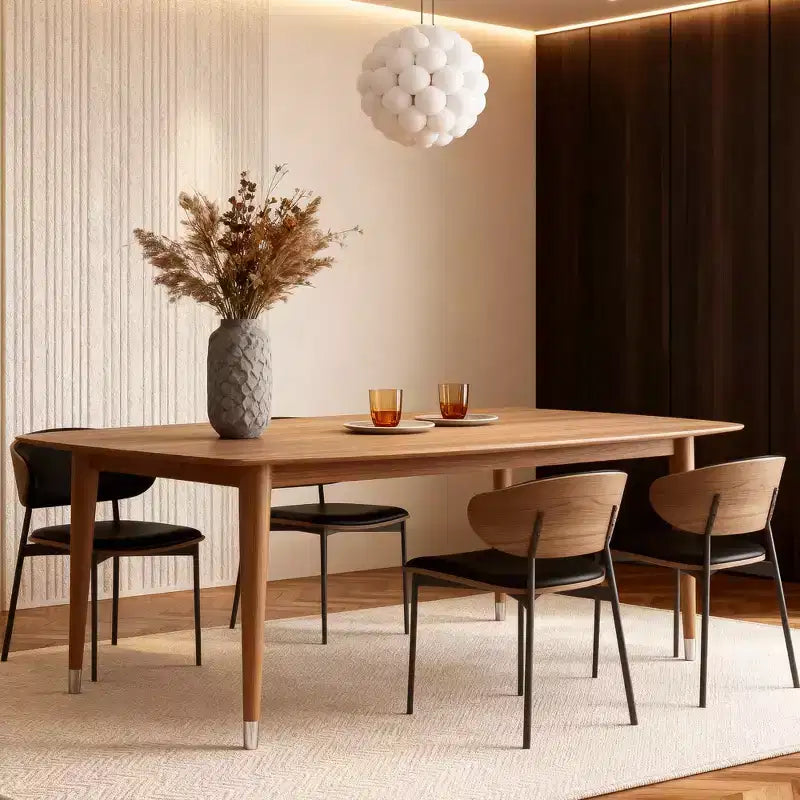 62.9 Mid-Century Modern Wood Dining Table - Rectangular Kitchen Table with Rounded Corners and Metal-Tipped Tapered Legs - Seats 4 to 6