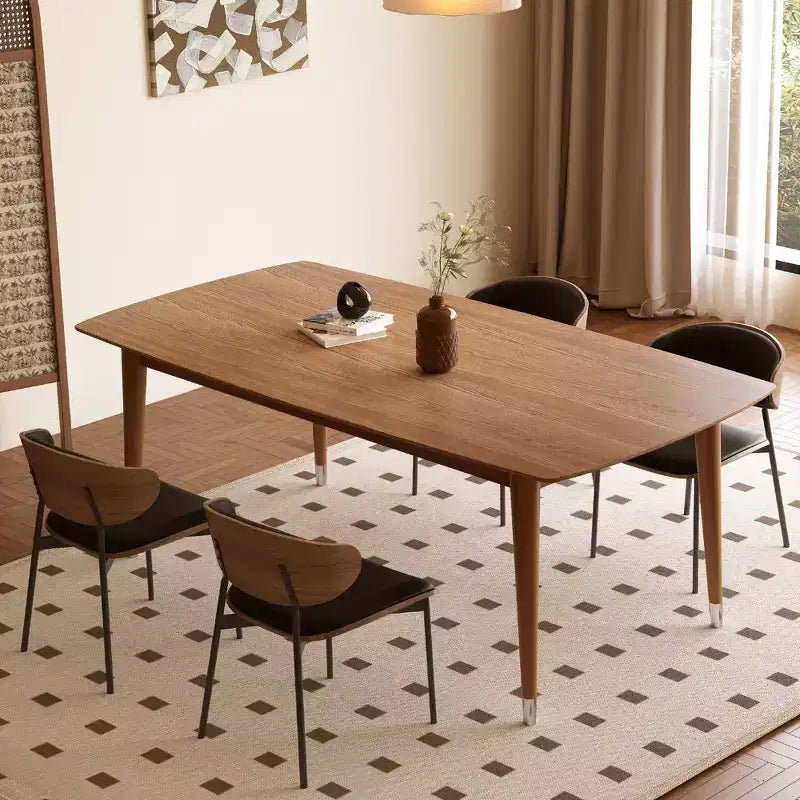 62.9 Mid-Century Modern Wood Dining Table - Rectangular Kitchen Table with Rounded Corners and Metal-Tipped Tapered Legs - Seats 4 to 6