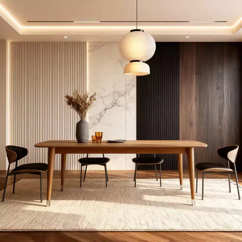 62.9 Mid-Century Modern Wood Dining Table - Rectangular Kitchen Table with Rounded Corners and Metal-Tipped Tapered Legs - Seats 4 to 6