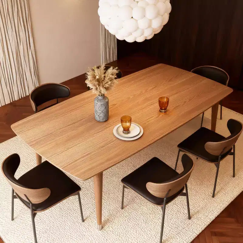 62.9 Mid-Century Modern Wood Dining Table - Rectangular Kitchen Table with Rounded Corners and Metal-Tipped Tapered Legs - Seats 4 to 6
