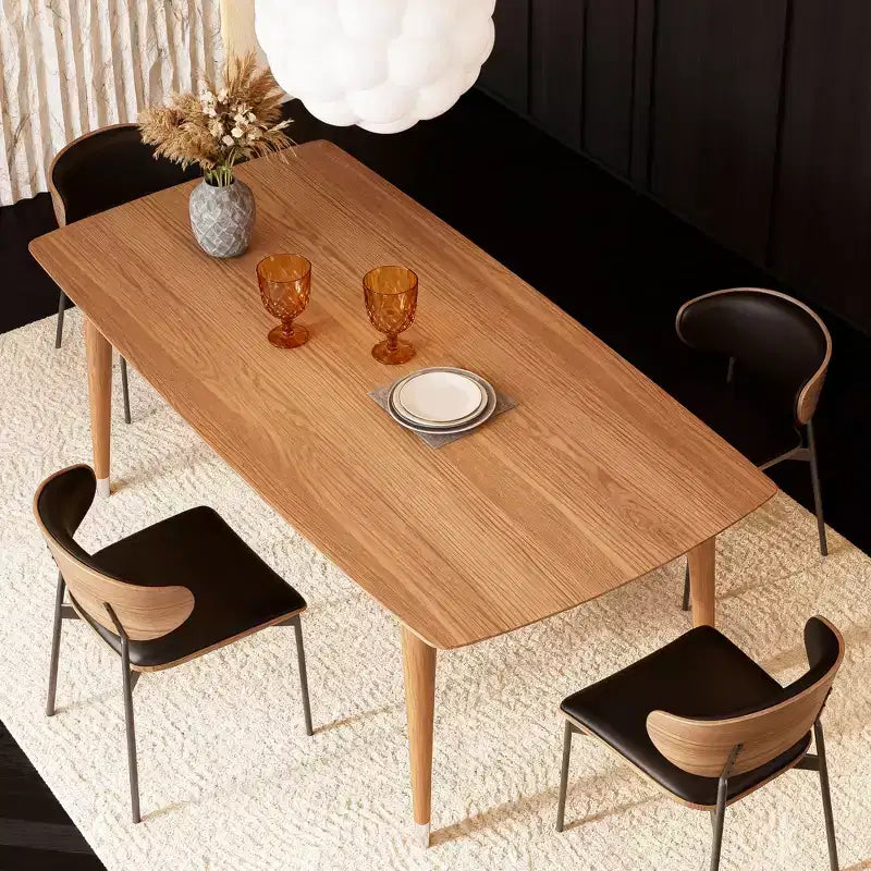 62.9 Mid-Century Modern Wood Dining Table - Rectangular Kitchen Table with Rounded Corners and Metal-Tipped Tapered Legs - Seats 4 to 6