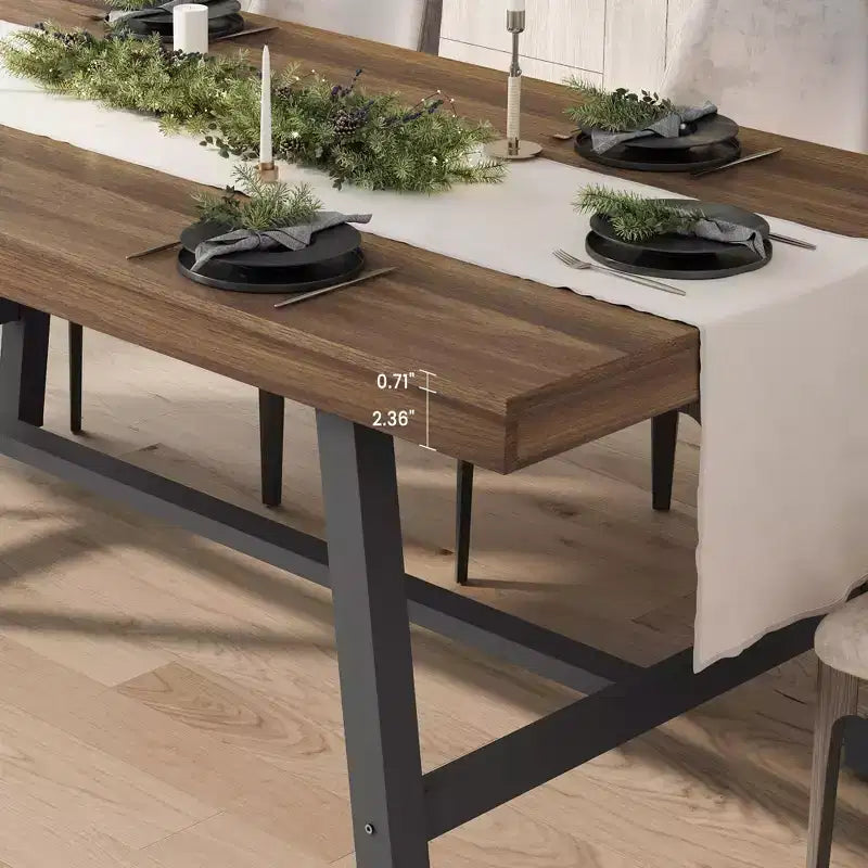 Rustic Wood 63 Large Long Dining Table for 6, Industrial Rectangle Kitchen Table with Sturdy Black Metal Legs for Living Room and Dining Room