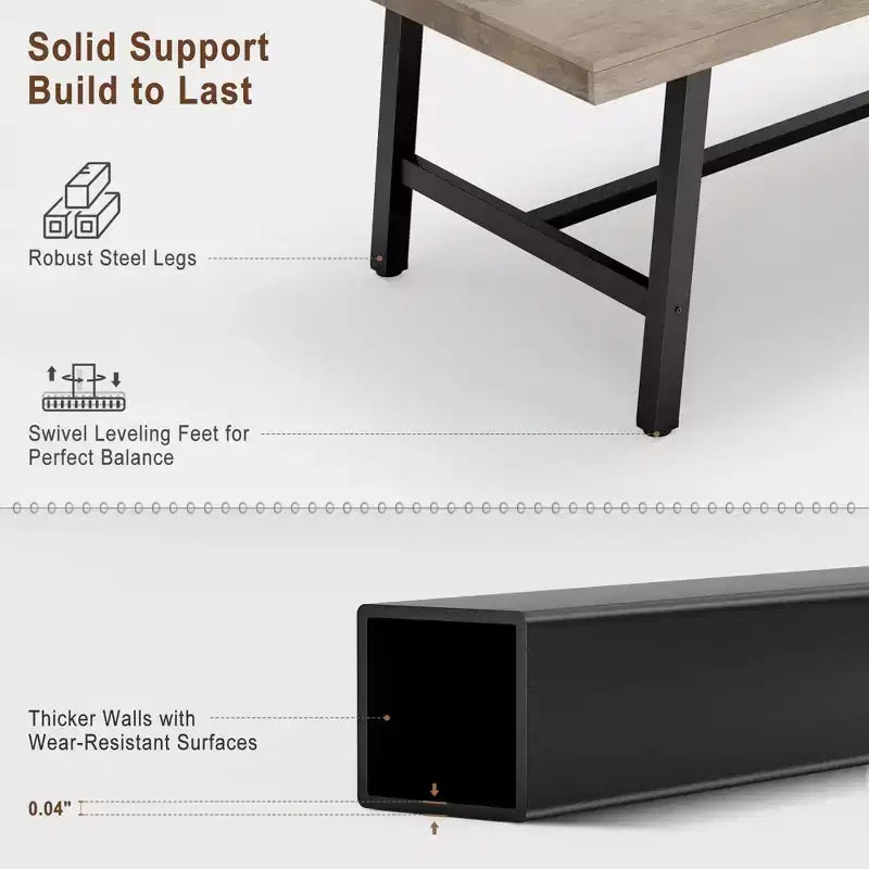 Rustic Wood 63 Large Long Dining Table for 6, Industrial Rectangle Kitchen Table with Sturdy Black Metal Legs for Living Room and Dining Room