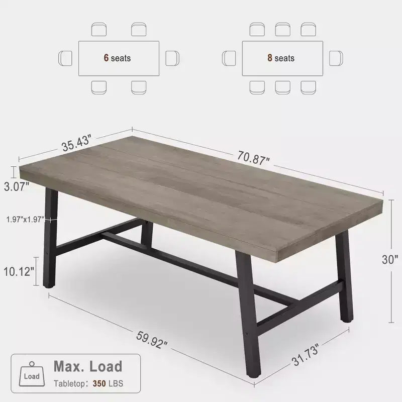 Rustic Wood 63 Large Long Dining Table for 6, Industrial Rectangle Kitchen Table with Sturdy Black Metal Legs for Living Room and Dining Room