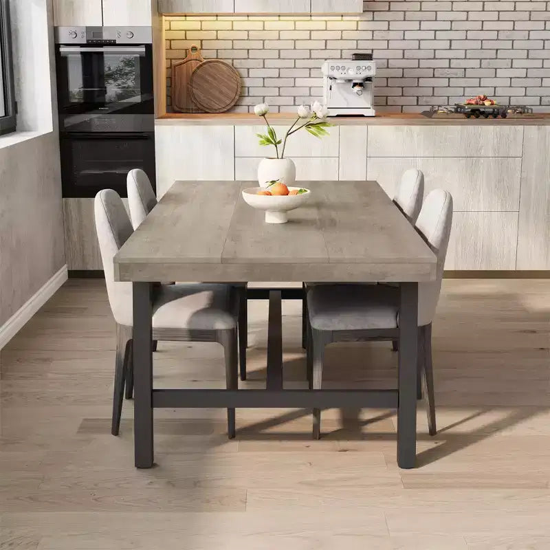 Rustic Wood 63 Large Long Dining Table for 6, Industrial Rectangle Kitchen Table with Sturdy Black Metal Legs for Living Room and Dining Room