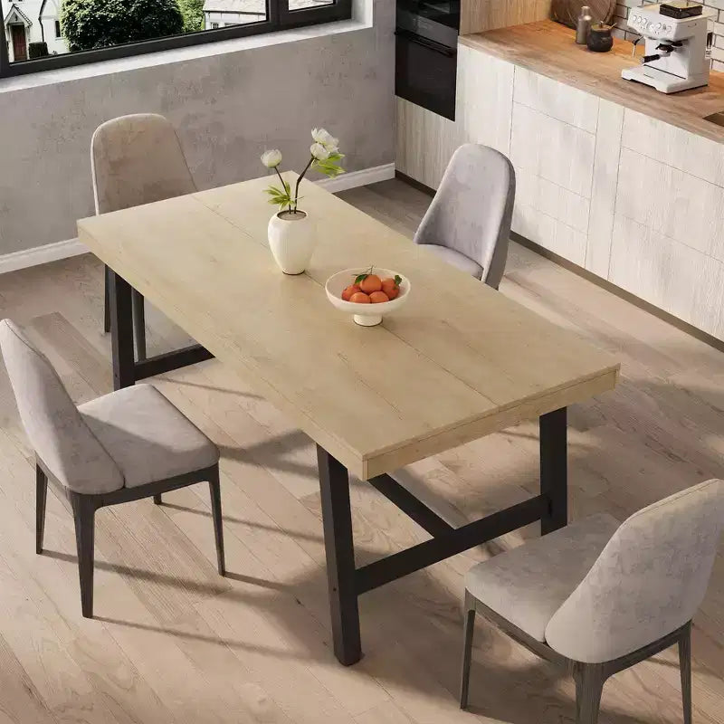 Rustic Wood 63 Large Long Dining Table for 6, Industrial Rectangle Kitchen Table with Sturdy Black Metal Legs for Living Room and Dining Room