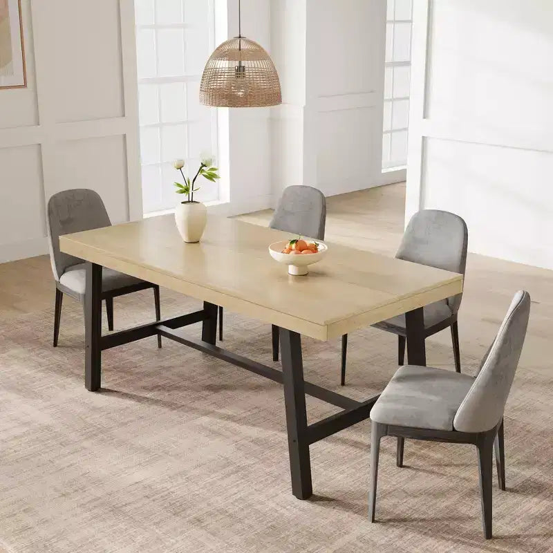 Rustic Wood 63 Large Long Dining Table for 6, Industrial Rectangle Kitchen Table with Sturdy Black Metal Legs for Living Room and Dining Room