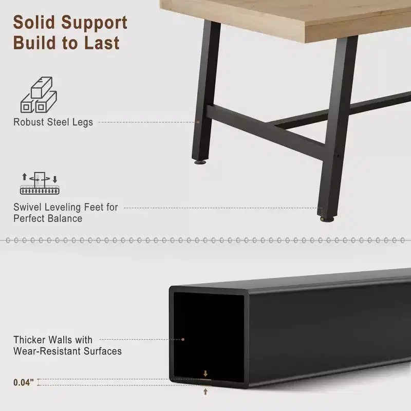Rustic Wood 63 Large Long Dining Table for 6, Industrial Rectangle Kitchen Table with Sturdy Black Metal Legs for Living Room and Dining Room