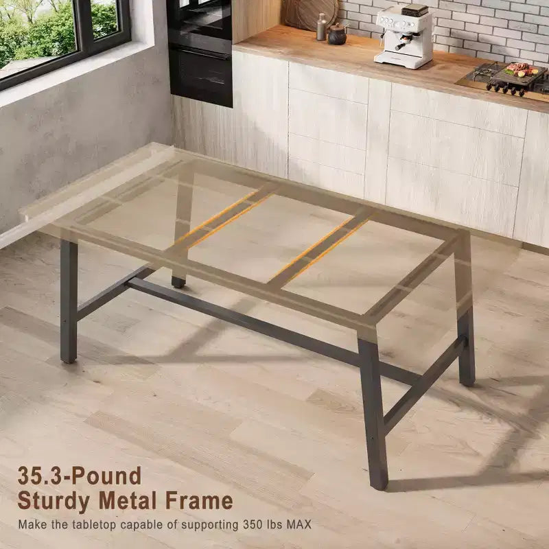 Rustic Wood 63 Large Long Dining Table for 6, Industrial Rectangle Kitchen Table with Sturdy Black Metal Legs for Living Room and Dining Room