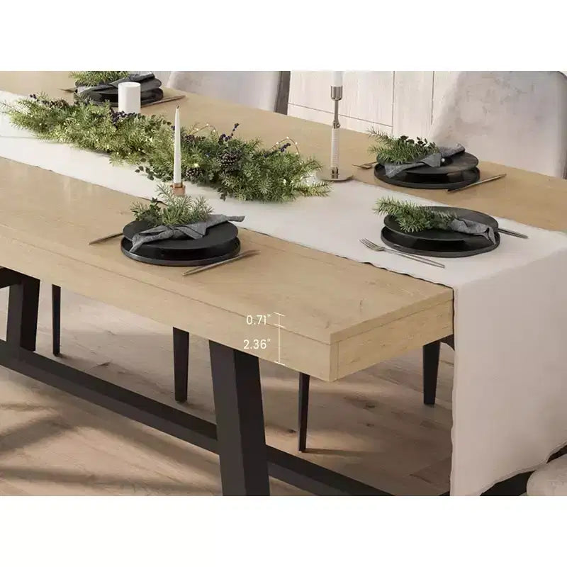 Rustic Wood 63 Large Long Dining Table for 6, Industrial Rectangle Kitchen Table with Sturdy Black Metal Legs for Living Room and Dining Room