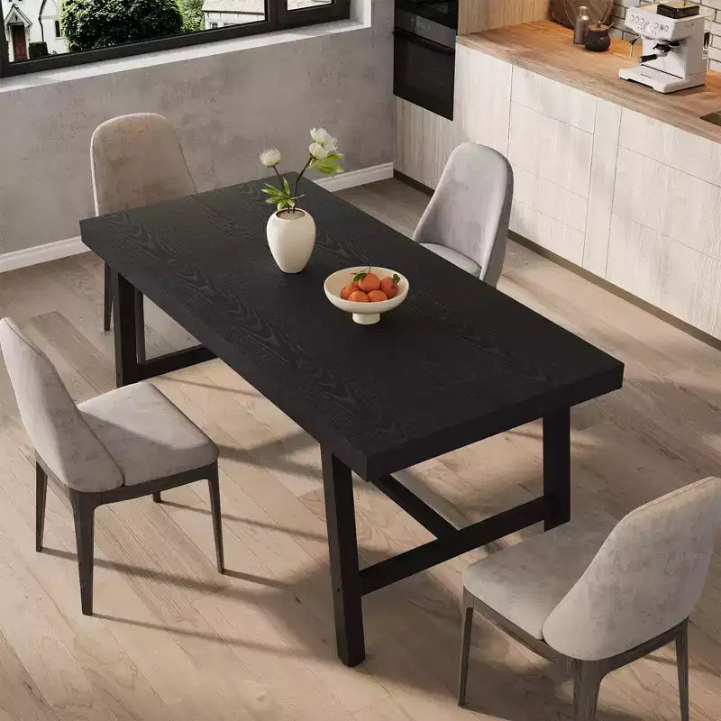 Rustic Wood 63 Large Long Dining Table for 6, Industrial Rectangle Kitchen Table with Sturdy Black Metal Legs for Living Room and Dining Room
