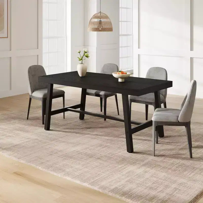 Rustic Wood 63 Large Long Dining Table for 6, Industrial Rectangle Kitchen Table with Sturdy Black Metal Legs for Living Room and Dining Room
