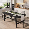 Rustic Wood 63 Large Long Dining Table for 6, Industrial Rectangle Kitchen Table with Sturdy Black Metal Legs for Living Room and Dining Room