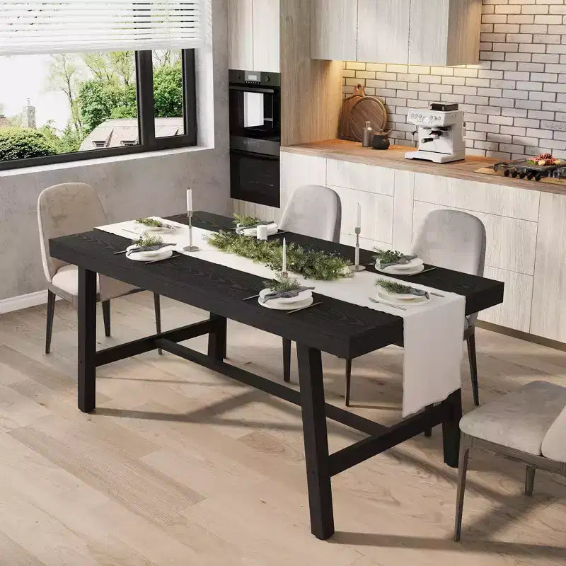 Rustic Wood 63 Large Long Dining Table for 6, Industrial Rectangle Kitchen Table with Sturdy Black Metal Legs for Living Room and Dining Room