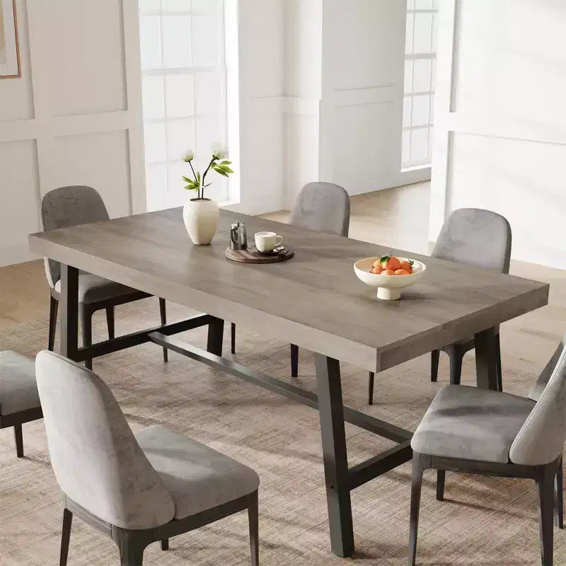 Rustic Wood 63 Large Long Dining Table for 6, Industrial Rectangle Kitchen Table with Sturdy Black Metal Legs for Living Room and Dining Room