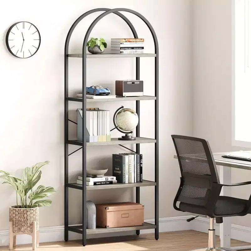 5 Tier Arched Bookshelf, Bookcase Display Racks Tall Bookshelves, Storage Rack Large Wood Book Shelf for Bedroom, Living Room, Office